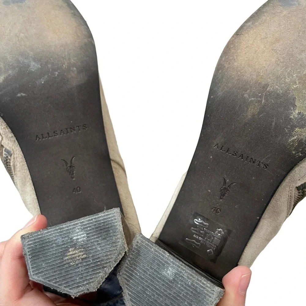 AllSaints OFF‎ WHITE Taupe SUEDE ROKA BOOTIES 40Euro/ 9USA